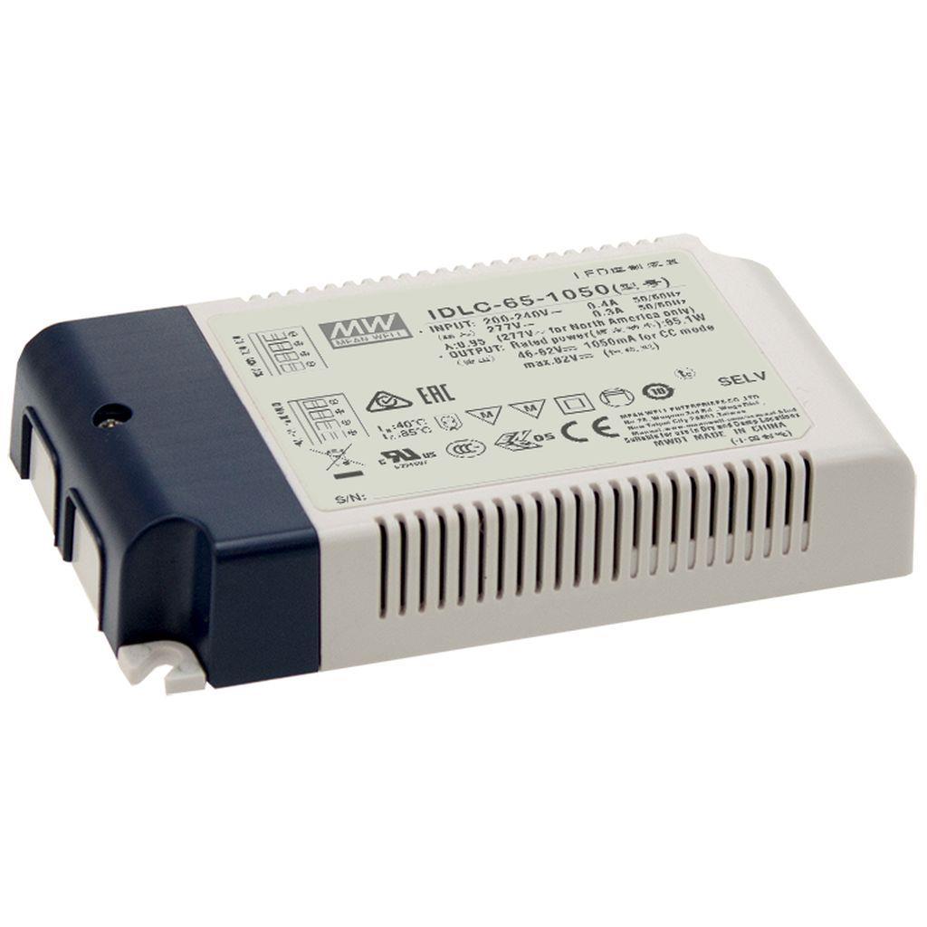 MEAN WELL IDLC-65-1400 AC-DC Constant Current LED Driver (CC) with PFC; Output 46Vdc at 1.4A; 2 in 1 dimming with 0-10Vdc or PWM signal
