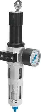 Festo 194712 filter regulator LFRS-1/4-D-7-MINI With lockable regulator head, with pressure gauge, for a nominal pressure of 12 bar, for unlubricated compressed air Size: Mini, Series: D, Actuator lock: Rotary knob with integrated lock, Assembly position: Vertical +/-