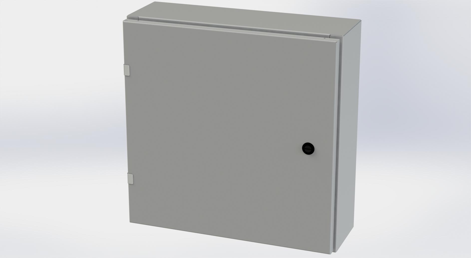 Saginaw Control SCE-20EL2006LP EL Enclosure, Height:20.00", Width:20.00", Depth:6.00", ANSI-61 gray powder coating inside and out. Optional sub-panels are powder coated white.