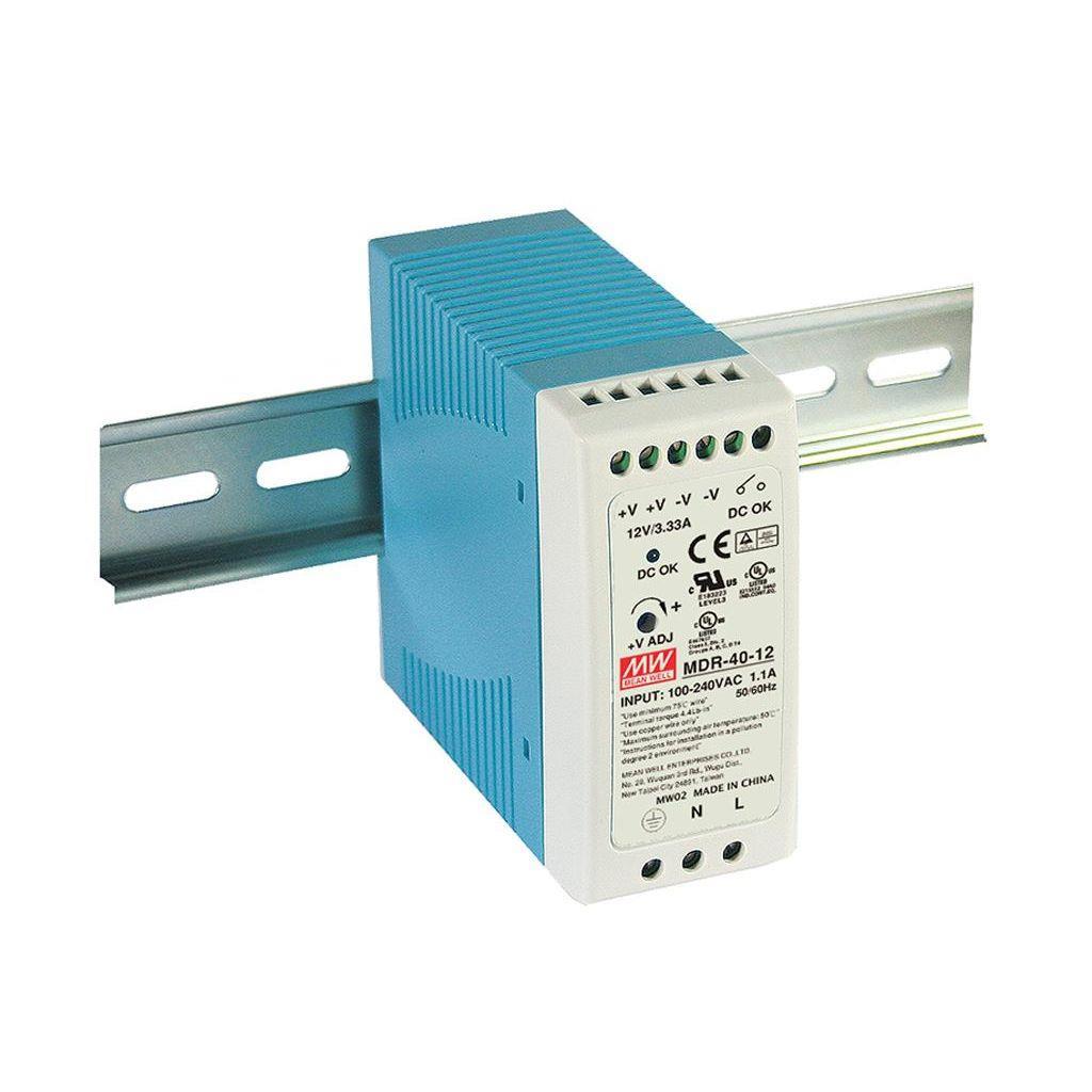 MEAN WELL MDR-40-24 AC-DC Industrial DIN rail power supply; Output 24Vdc at 1.7A; plastic case