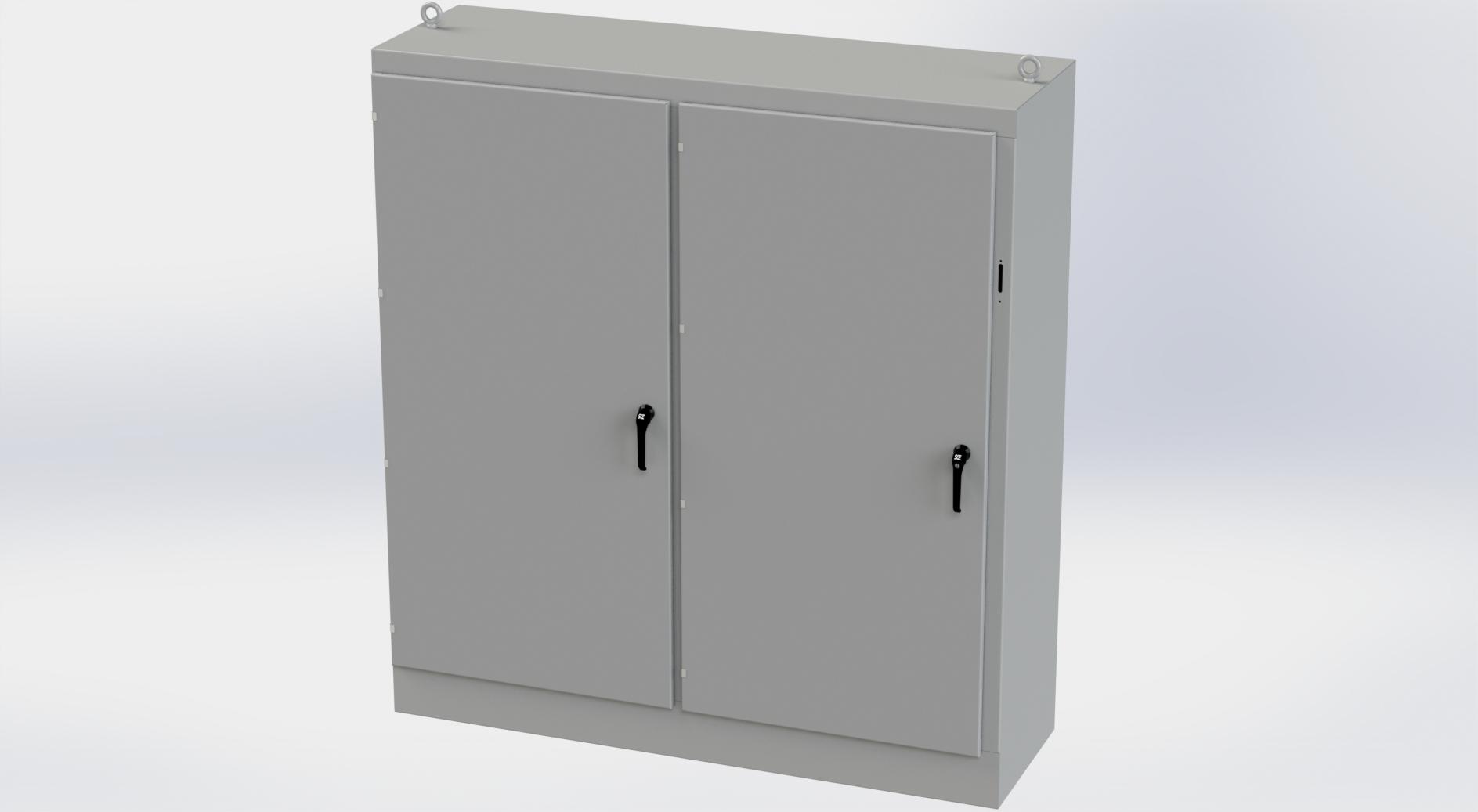 Saginaw Control SCE-84XM7824 2DR XM Enclosure, Height:84.00", Width:77.75", Depth:24.00", ANSI-61 gray powder coating inside and out. Sub-panels are powder coated white.