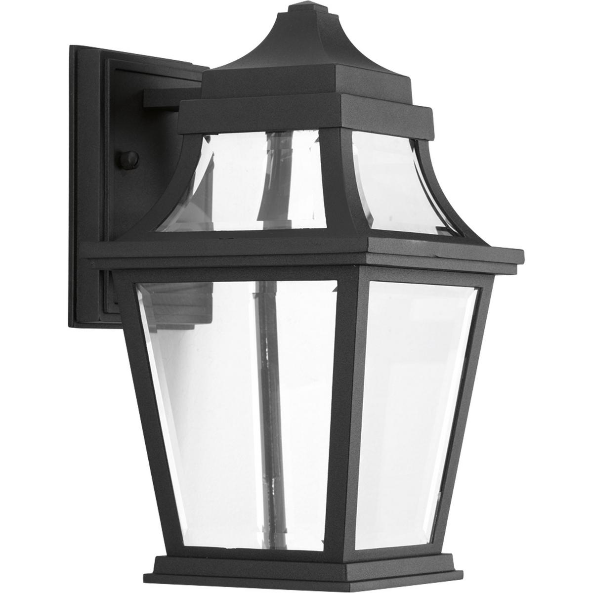 Hubbell P6056-3130K9 Endorse celebrates the traditional form of a gas-powered coach light with illumination from an LED source. A die-cast aluminum, powdered coated frame created and intriguing visual effect with the clear beveled glass. An optional fluted glass column is off