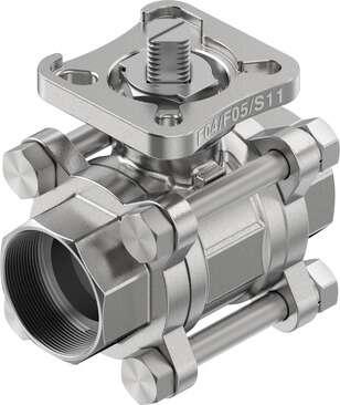Festo 8089042 ball valve VZBE-1-WA-63-T-2-F0405-V15V15 Design structure: 2-way ball valve, Type of actuation: mechanical, Sealing principle: soft, Assembly position: Any, Mounting type: Line installation