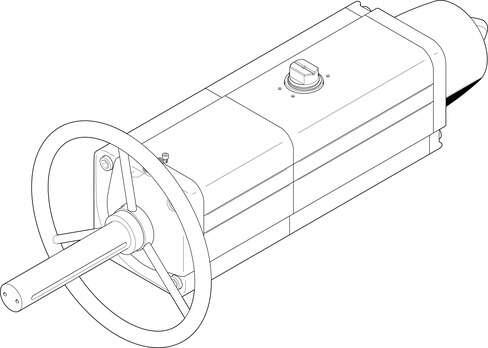 Festo 8005067 semi-rotary drive DAPS-0960-090-RS1-F1216-MW single-acting, air connection to VDI/VDE 3845 Namur valves, direct flange mounting, version with handwheel. Size of actuator: 0960, Flange hole pattern: (* F12, * F16), Swivel angle: 92 deg, Shaft connection de