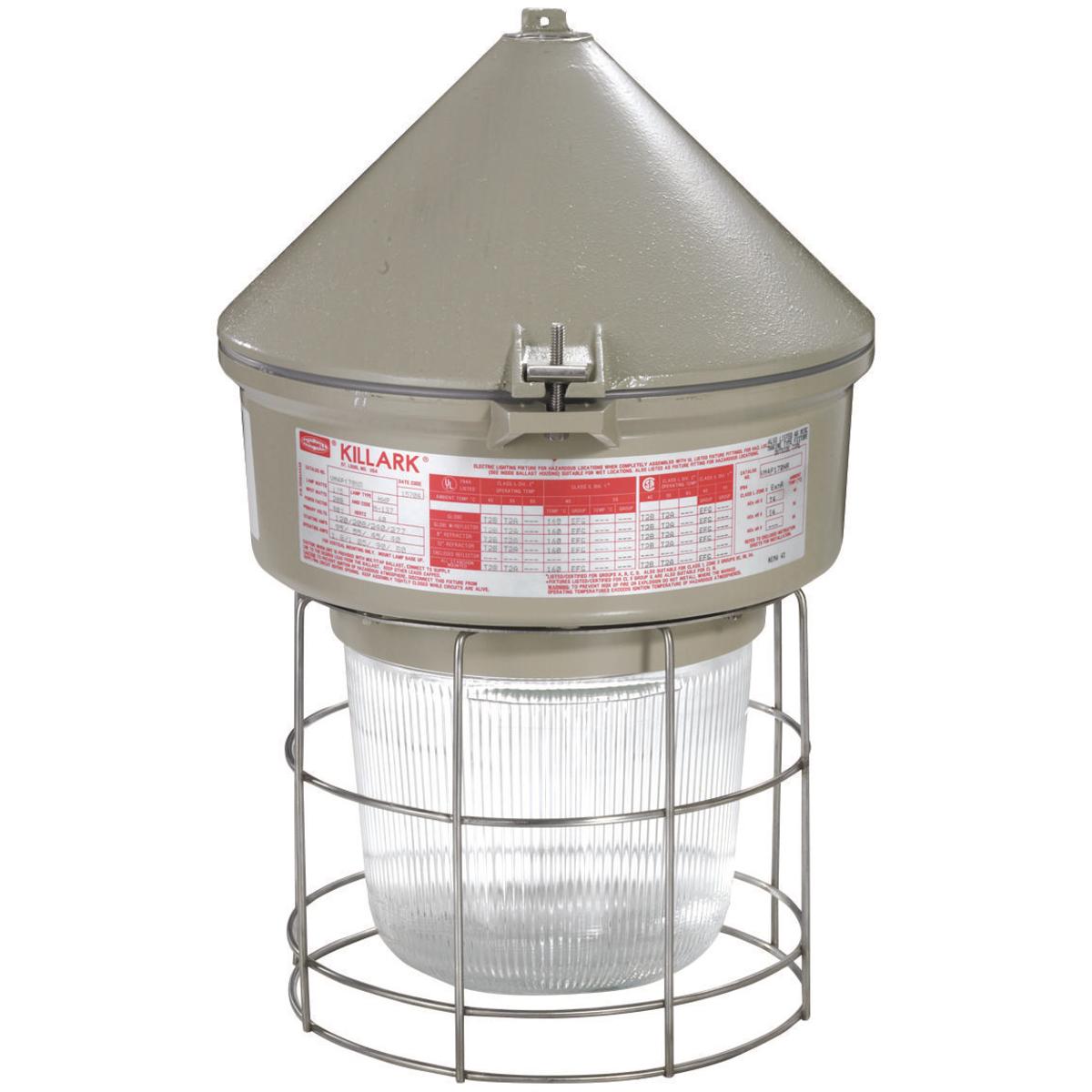 Hubbell VM4H105C2GLG VM4 Series - 100W Metal Halide 480V - 3/4" Cone Top - Globe and Guard  ; Ballast tank and splice box – corrosion resistant copper-free aluminum alloy with baked powder epoxy/polyester finish, electrostatically applied for complete, uniform corrosion prote