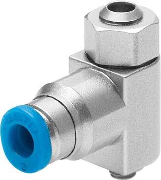Festo 175055 one-way flow control valve GRLZ-M5-QS-3-LF-C For supply air flow control, with swivel joint. Valve function: one-way flow control function for supply air, Pneumatic connection, port  1: QS-3, Pneumatic connection, port  2: M5, Adjusting element: Slotted h