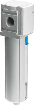 Festo 553020 fine filter MS9-LFM-N1-BUM 1 µm filter, metal bowl guard, manual condensate drain, flow direction from left to right. Series: MS, Size: 9, Design structure: Fibre filter, Grade of filtration: 1 µm, Condensate drain: manual rotary