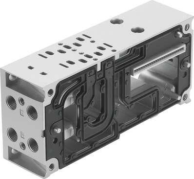 Festo 539224 manifold sub-base VABV-S4-2S-G18-2T2 For valve terminal VTSA, ISO plug-in. Size: 18 mm, CE mark (see declaration of conformity): to EU directive low-voltage devices, Corrosion resistance classification CRC: 0 - No corrosion stress, Product weight: 447 g, 