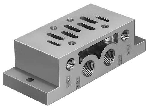Festo 11310 individual sub-base NAS-3/8-2A-ISO Connections at side. Conforms to standard: ISO 5599-1, Authorisation: UL - Recognized (OL), Product weight: 300 g, Mounting type: with through hole, Auxiliary pilot air port 12/14: G1/8