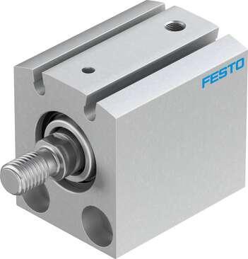 Festo 188135 short-stroke cylinder AEVC-20-10-A-P-A For proximity sensing, piston-rod end with male thread. Stroke: 10 mm, Piston diameter: 20 mm, Spring return force, retracted: 10 N, Cushioning: P: Flexible cushioning rings/plates at both ends, Assembly position: An