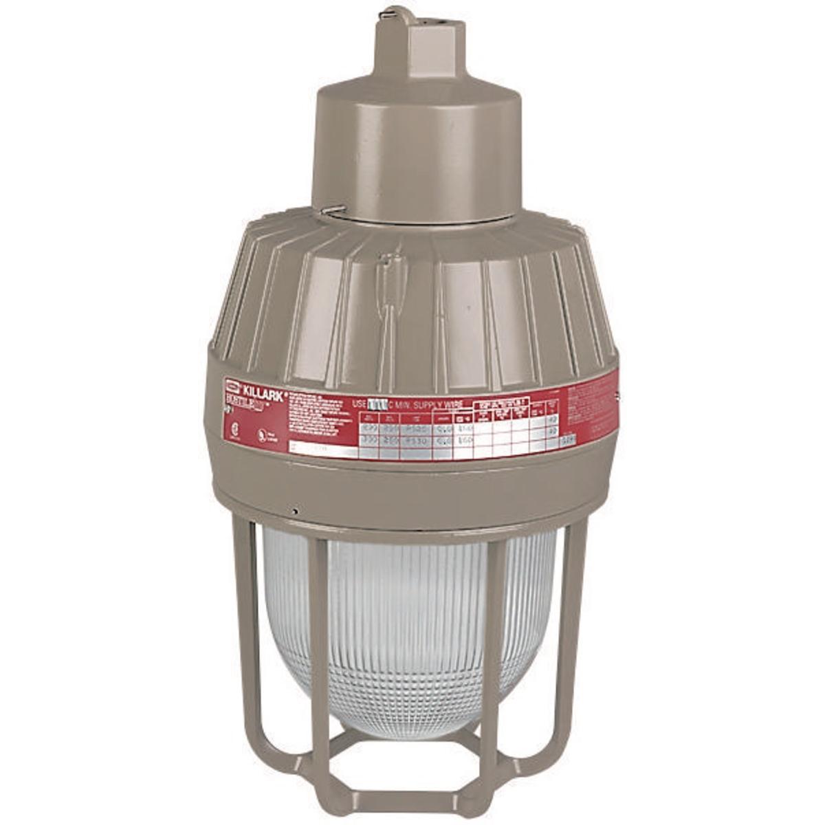 Hubbell EMS151A3G HID 150W Fluorescent 120V HPS 1" Pendant with Guard  ; Four light sources—Incandescent, compact fluorescent, high pressure sodium and metal halide ; Mounting choice—Pendant, ceiling, 25˚ stanchion or 90˚ wall mount, all with “wireless” design that allows 