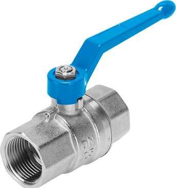 Festo 4405684 ball valve VZBM-1/4-RP-50-D-2-M-B2B3 Brass, manual version, 2/2-way, nominal width 1/4", PN50, thread EN 10226-1. Design structure: 2-way ball valve, Type of actuation: mechanical, Sealing principle: soft, Assembly position: Any, Mounting type: Line insta
