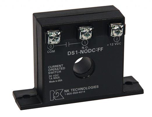 NK Technologies DS1-NODC-FF AC Current Switch, Solid Core, Fixed 0.75 Amp Maximum Setpoint, Top Terminals 10-28 VDC Powered,  N.O., 1 A @ 28 VDC