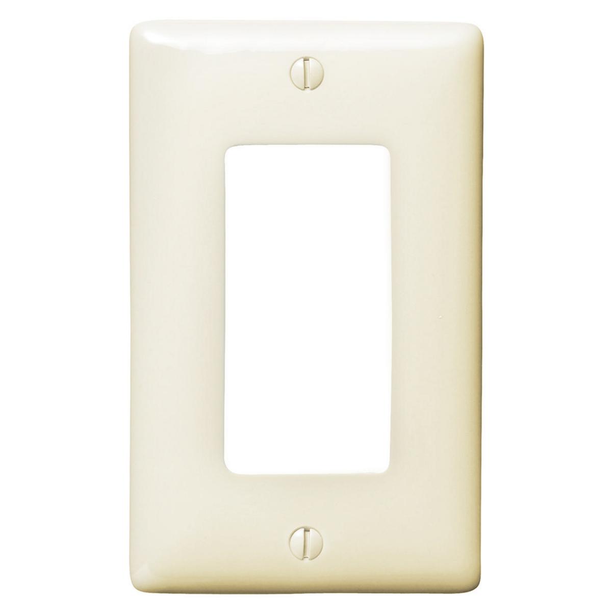 Hubbell NPJ26LA Wallplates and Box Covers, Wallplate, Nylon, Mid-Sized, 1-Gang, 1) Decorator, Light Almond  ; Standard Size is 1/8" larger to give you extra coverage to hide rough box openingsCurved corners for improved aesthetics, for use in any applicationAlso availabl