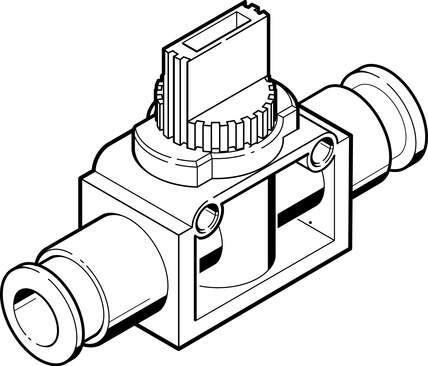 Festo 153976 shut-off valve HE-3-QS-1/4-U Valve function: 3/2 bistable, Pneumatic connection, port  1: QS-1/4, Pneumatic connection, port  2: QS-1/4, Type of actuation: manual, Mounting type: (* Direct mounting via through-holes, * Line installation, * Optional)