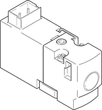 Festo 197005 solenoid valve MHA1-M1H-3/2G-0,6-TC manifold block valve for individual and battery mounting, particularly small design, with plug connection at top. Valve function: 3/2 closed, monostable, Type of actuation: electrical, Width: 10 mm, Standard nominal flo