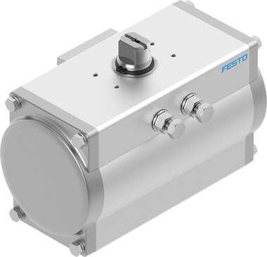 Festo 8048125 semi-rotary drive DFPD-240-RP-90-RD-F0710 double-acting, rack and pinion engineering design, connection pattern to NAMUR VDI/VDE 3845 for mounting solenoid valves, position sensors and positioners, standard connection to process valve fitting ISO 5211. Si