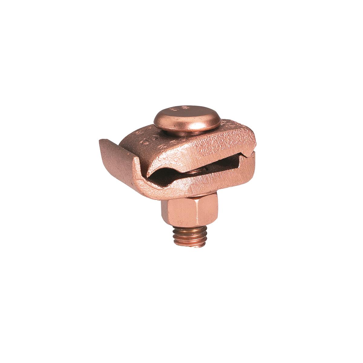 Hubbell GB4C Mechanical Grounding Connector, Cable to 1/4" Thick Bar, 8 AWG (Sol)- 4 AWG (Str), 3/8" Stud1-1/4 IN Width.  ; Features: High Copper Alloy Ground Connector For Joining A Range Of Cable To 1/4 IN Thick Bar, Type GB Separates Cable From Bar, One-Wrench Inst