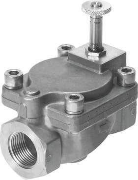 Festo 546173 solenoid valve VZWM-L-M22C-N34-F5-R1 Servo-controlled, with diaphragm, NPT3/4" connection, stainless steel version. Design structure: (* Diaphragm valve, * Servo controlled), Type of actuation: electrical, Sealing principle: soft, Assembly position: Prefe