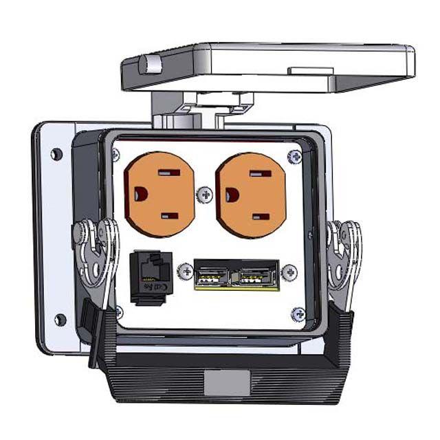 Mencom DP-USB-RJ45-32 Panel Interface Connector with Duplex outlet, 2 x USB, RJ45, in a 32 housing