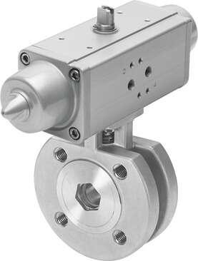 Festo 1915408 ball valve actuator unit VZBC-65-FF-16-22-F07-V4V4T-PS180-R-90-4- Stainless steel, with single-acting actuator DAPS, 2/2-way, nominal width DN65, PN16, DIN 1092-1. Design structure: (* 2-way ball valve, * Swivel drive), Type of actuation: pneumatic, Assem