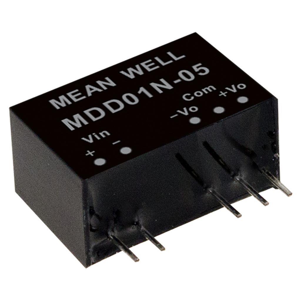 MEAN WELL MDD01L-09 DC-DC medical Converter PCB mount; Input 4.5-5.5Vdc; Dual Output +-9Vdc at +-0.056A;  SIP Through hole package; 2xMOPP