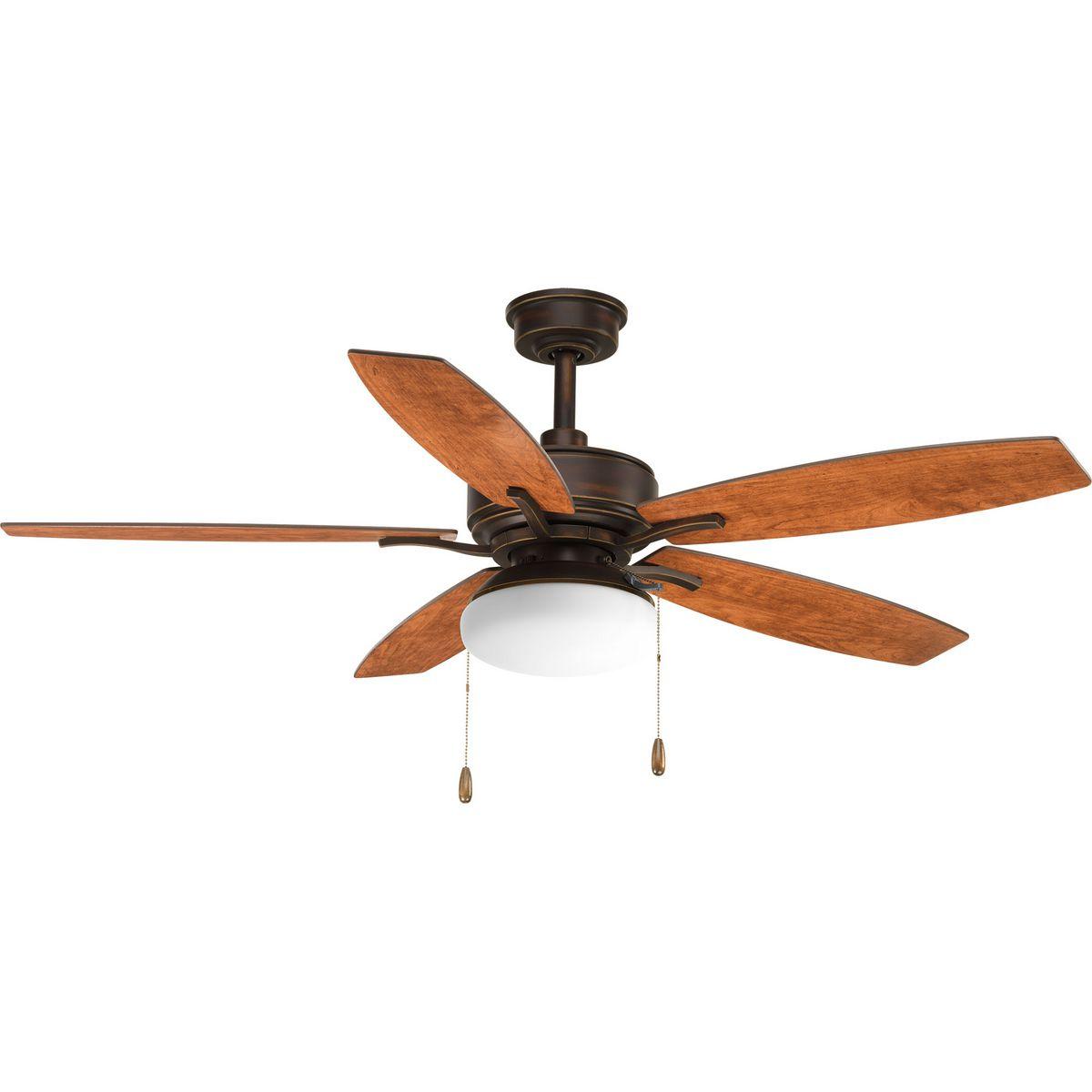 Hubbell P2552-20 The 52 inch Billows ceiling fan features an LED light kit with white opal glass shade and five reversible blades in cherry and antique walnut. With a sophisticated and traditional design, the Billows offers both form and function with two energy efficient