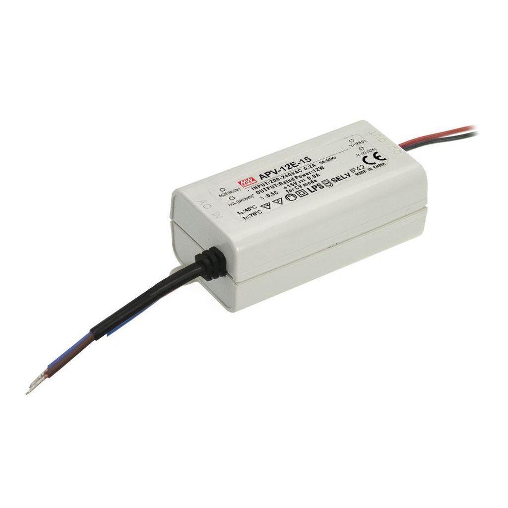 MEAN WELL APV-12E-12 AC-DC Single output LED driver Constant Voltage (CV); Input 180-264Vac; Output 12Vdc at 1A