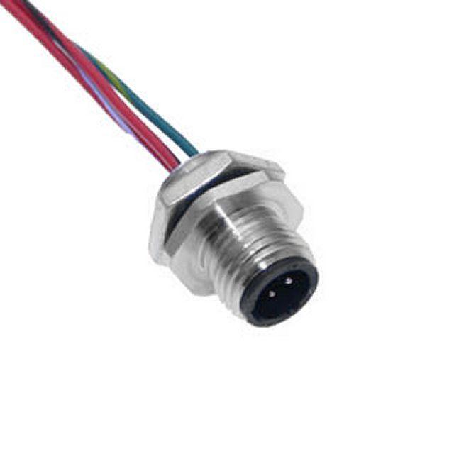 Mencom MAC-4MR-4 MAC, Receptacle, 4 Pole, Male Straight, 1Ft, 22awg, 4A, .25-NPT, Front Mount, Nickel Plated Brass