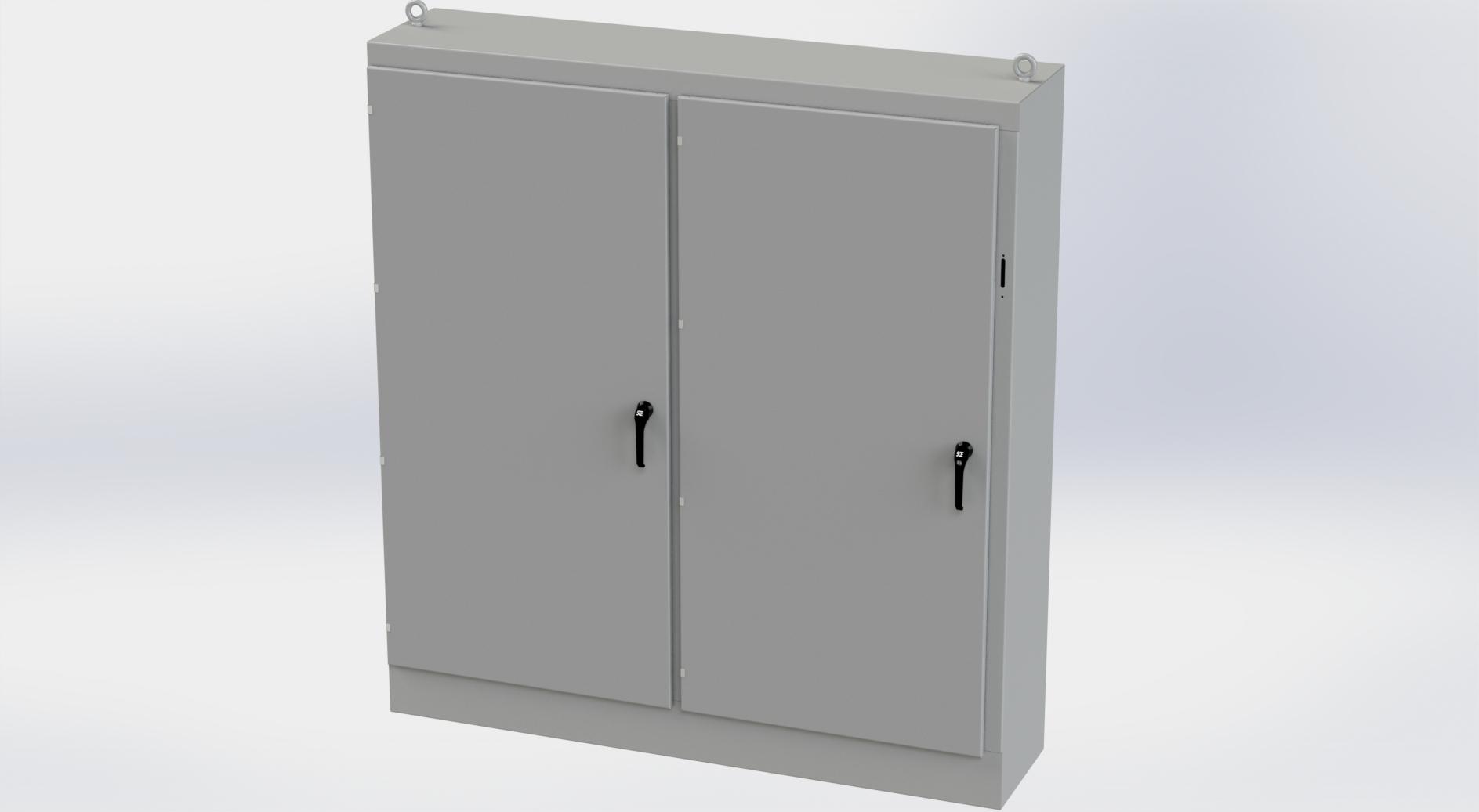 Saginaw Control SCE-84XM7818 2DR XM Enclosure, Height:84.00", Width:77.75", Depth:18.00", ANSI-61 gray powder coating inside and out. Sub-panels are powder coated white.