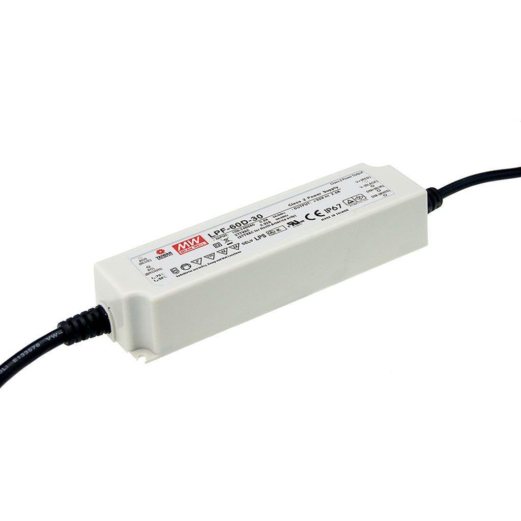 MEAN WELL LPF-60D-12 AC-DC Single output LED driver Mix mode (CV+CC); Output 12Vdc at 5A; cable output; Dimming with 1-10V PWM resistance