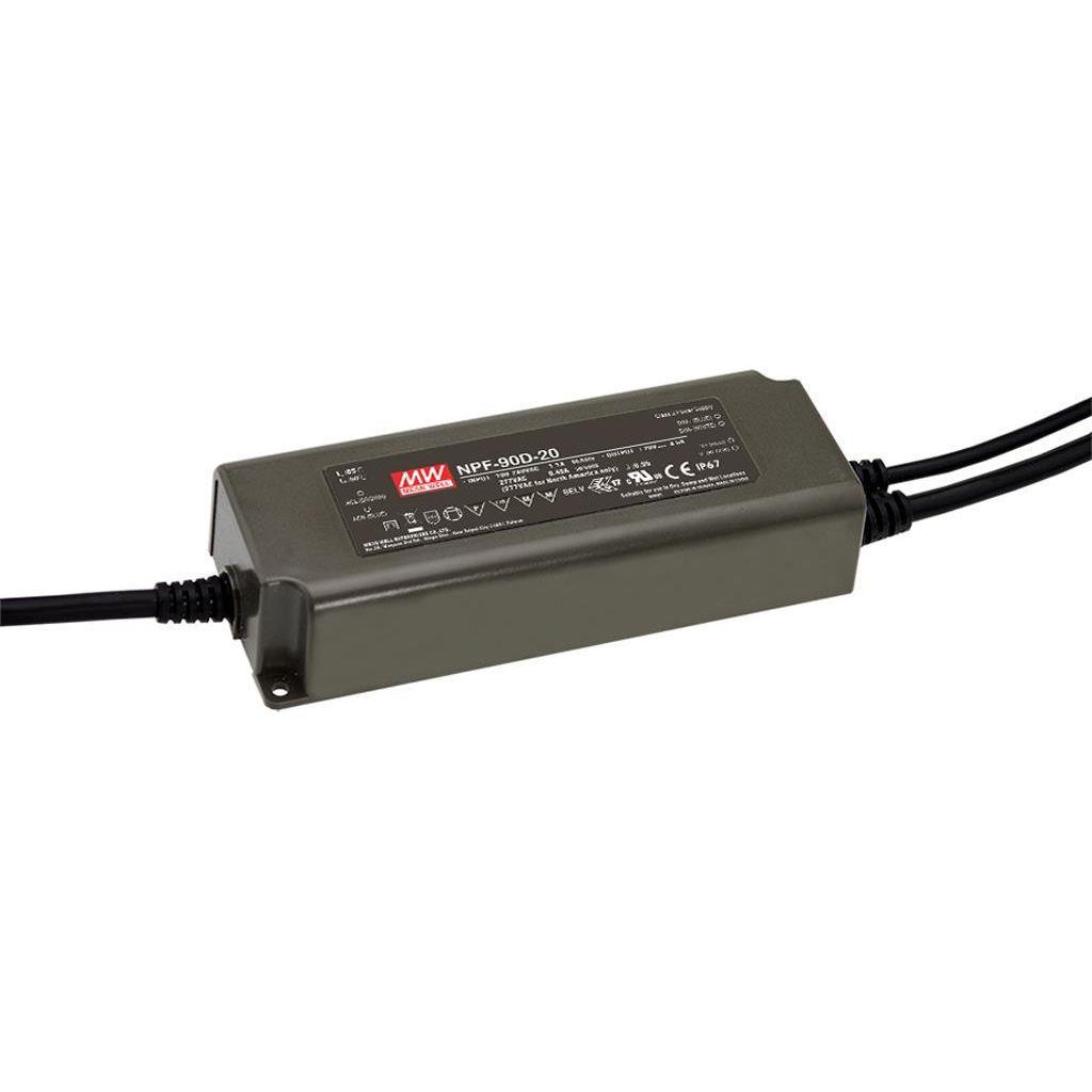 MEAN WELL NPF-90D-15 AC-DC Single output LED driver Constant Current (CC) with Active PFC; Output 15Vdc at 6A; 3 in 1 dimming function - 0-10Vdc PWM signal or resistance