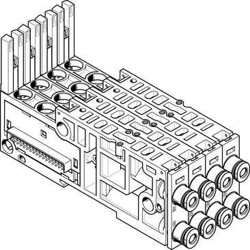 Festo 561084 sub-base VMPAL-AP-4X10-QS6-2 Width: 42,8 mm, Length: 107,3 mm, Grid dimension: 10,7 mm, Valve size: 10 mm, Max. number of valve positions: 4