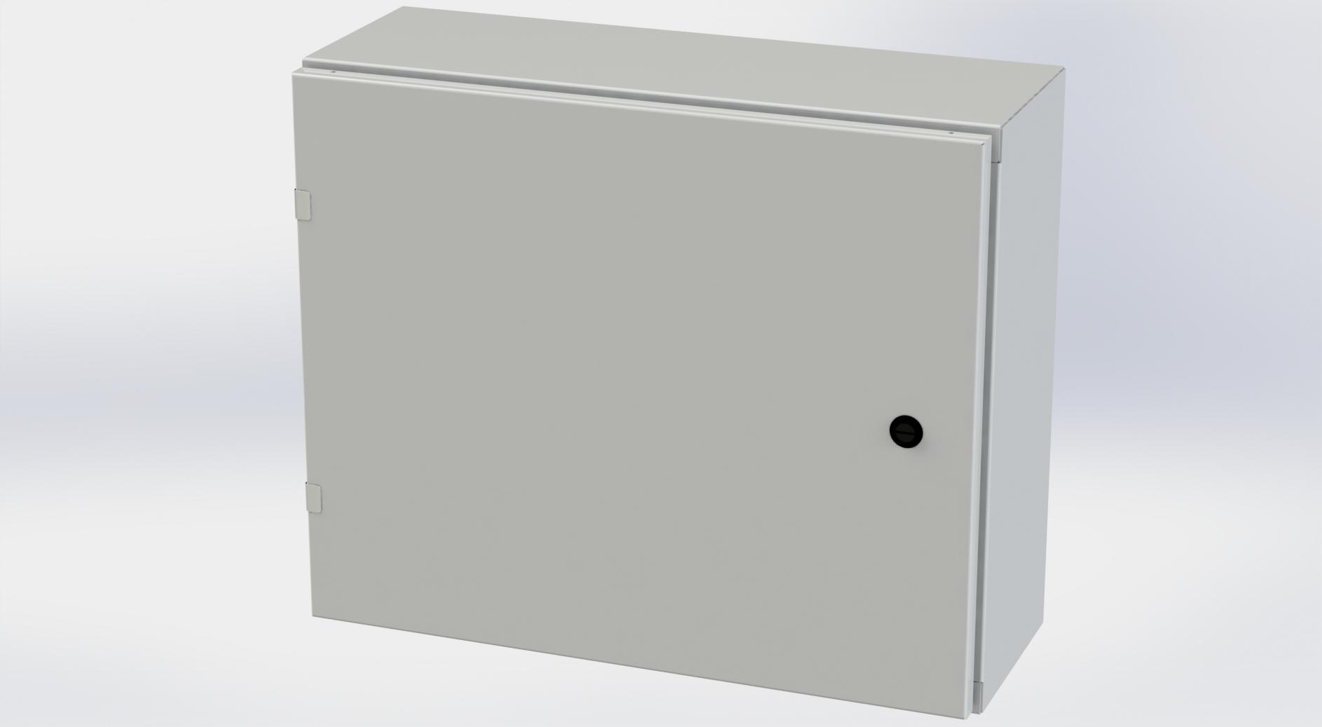 Saginaw Control SCE-20EL2408LPLG EL Enclosure, Height:20.00", Width:24.00", Depth:8.00", RAL 7035 gray powder coating inside and out. Optional sub-panels are powder coated white.