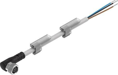 Festo 541336 connecting cable NEBU-M8W3N-K-2.5-LE3 for proximity sensors, position transmitter, pressure switch, flow sensors, visual and inductive sensors. Conforms to standard: (* Core colours and connection numbers to EN 60947-5-2, * EN 61076-2-104), Ready status d