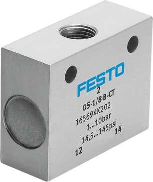 Festo 10413 OR gate OS-1/4-NPT Valve function: OR function, Pneumatic connection, port  1: 1/8 NPT, Pneumatic connection, port  2: 1/8 NPT, Mounting type: with through hole, Standard nominal flow rate: 1170 l/min