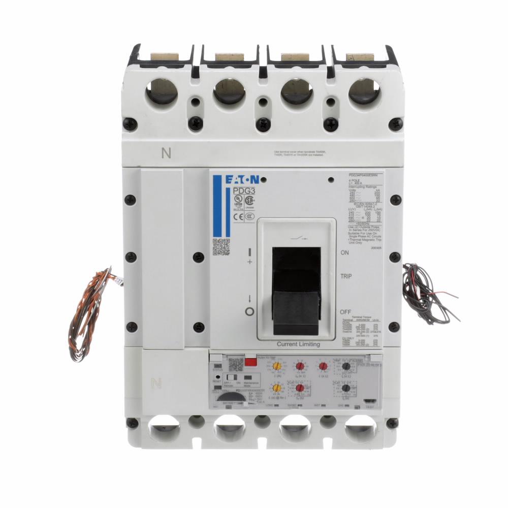 Eaton Corp PDF34M0400E5CK Power Defense Globally Rated 100% UL, Frame 3, Four Pole, 400A, 65kA/480V, PXR20 ARMS LSIG w/ CAM Link and Relays, Std Term Line Only (PDG3X4TA400)