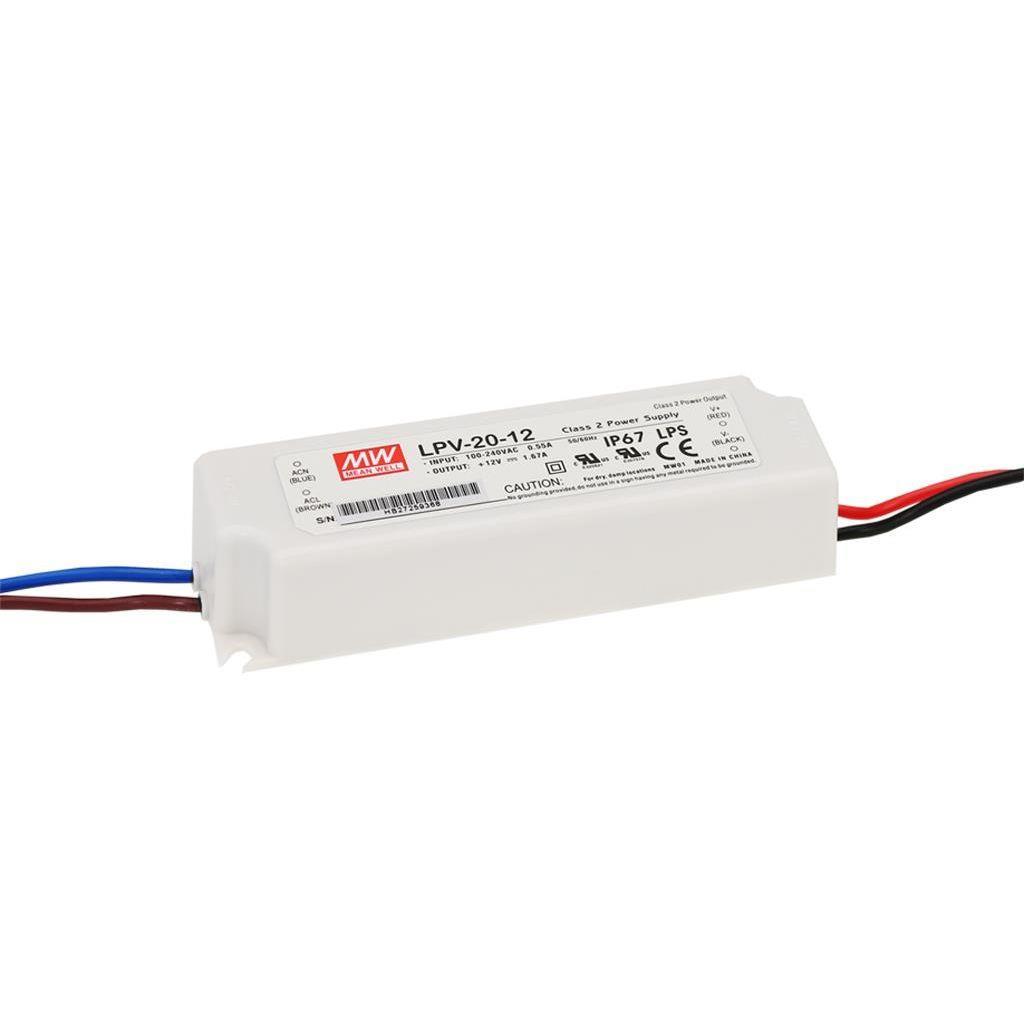 MEAN WELL LPV-20-12 AC-DC Single output LED driver Constant Voltage (CV); Output 12Vdc at 1.67A; cable output