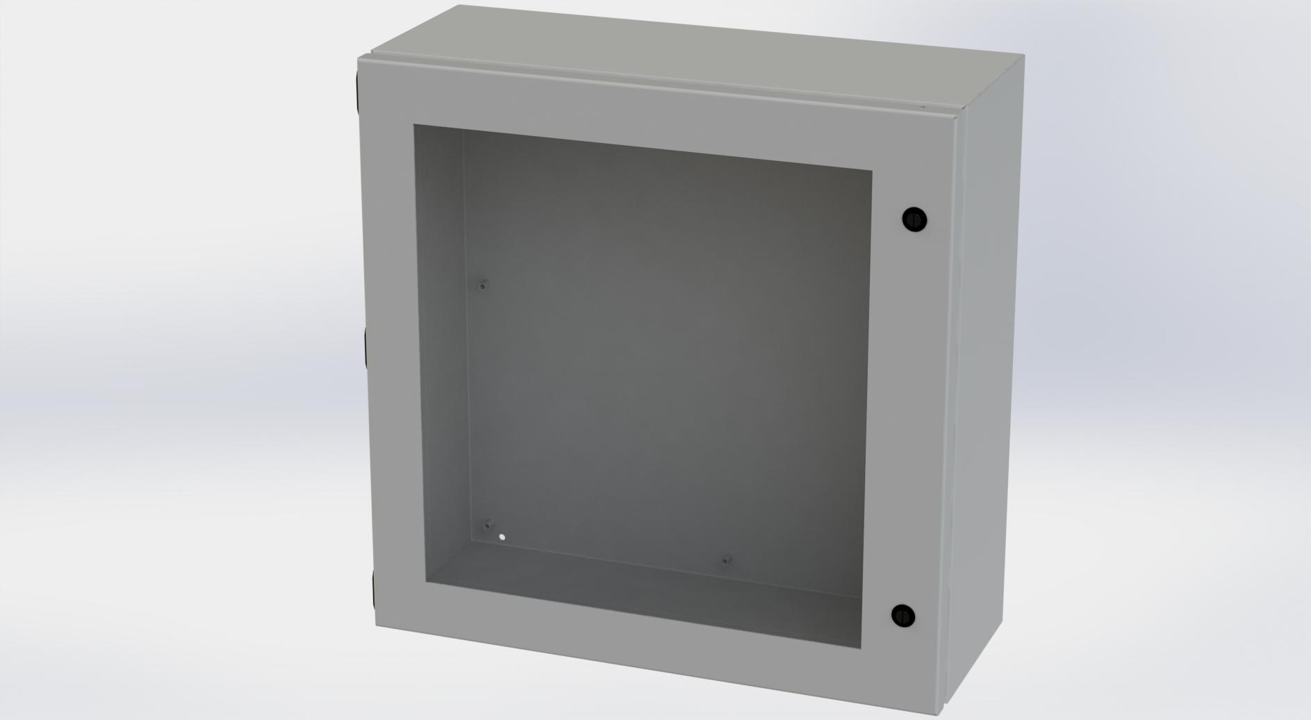 Saginaw Control SCE-20208ELJW ELJ Enclosure w/Viewing Window, Height:20.00", Width:20.00", Depth:8.00", ANSI-61 gray powder coating inside and out. Optional sub-panels are powder coated white.
