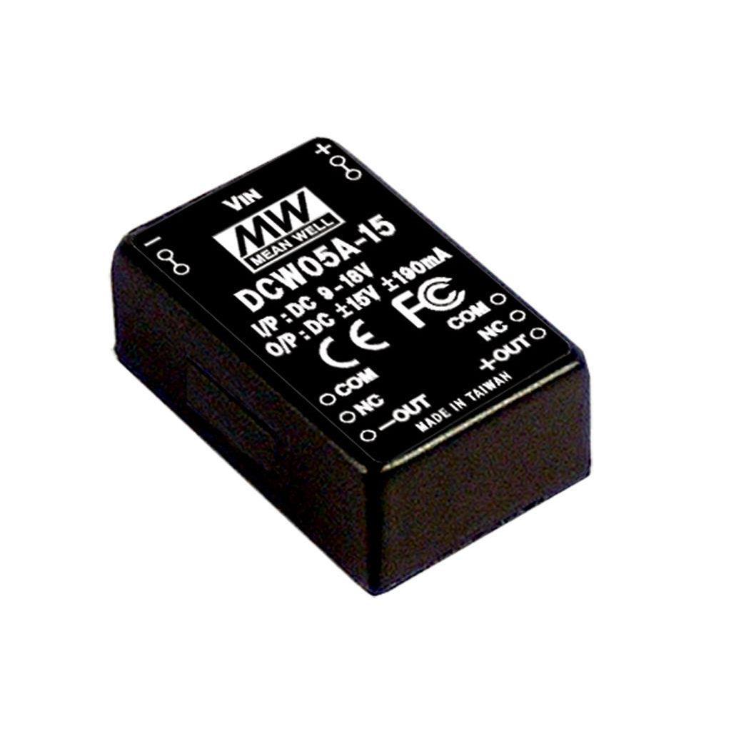 MEAN WELL DCW05A-15 DC-DC Converter PCB mount; Input 9-18Vdc; Output +/-12Vdc at 0.4A; DCW05A-15 is succeeded by DCWN06A-15.