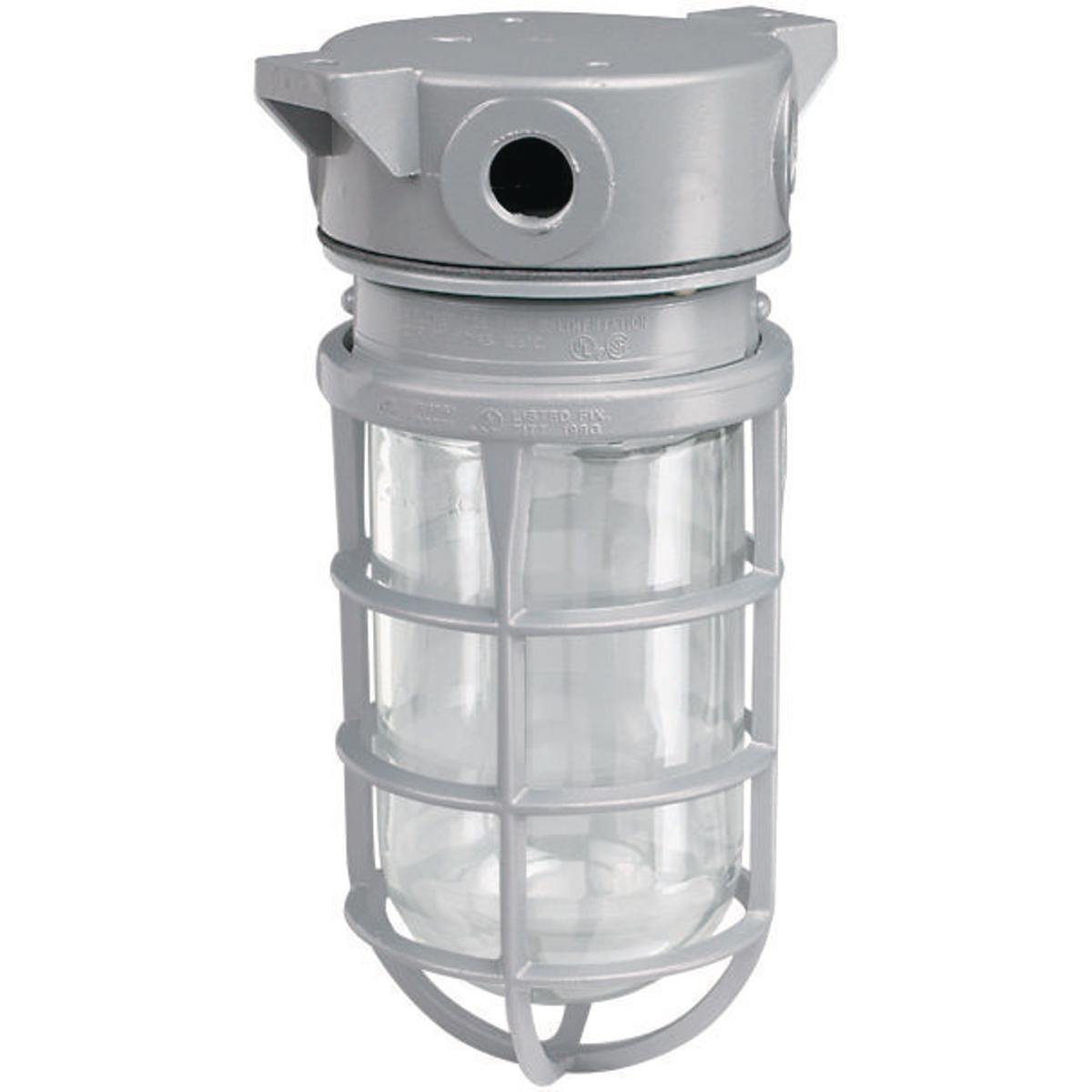 Hubbell VUXBGG-1-100 100W V Series Incandescent - Ceiling Fixture With Mounting Feet Using VBC Splice Box & VBA Adapter - 1/2" Hub with Guard  ; Electrostatically applied epoxy/polyester finish ; Modular design ; Hubs are threaded for attachment to conduit ; Set screws in pen