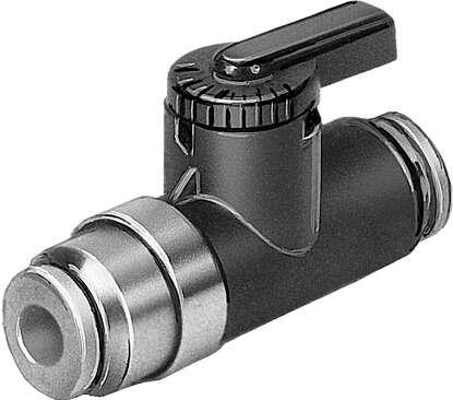 Festo 153484 ball valve QH-QS-6 with QS push-in connector. Valve function: 2/2 bistable, Pneumatic connection, port  1: QS-6, Pneumatic connection, port  2: QS-6, Type of actuation: manual, Mounting type: Line installation