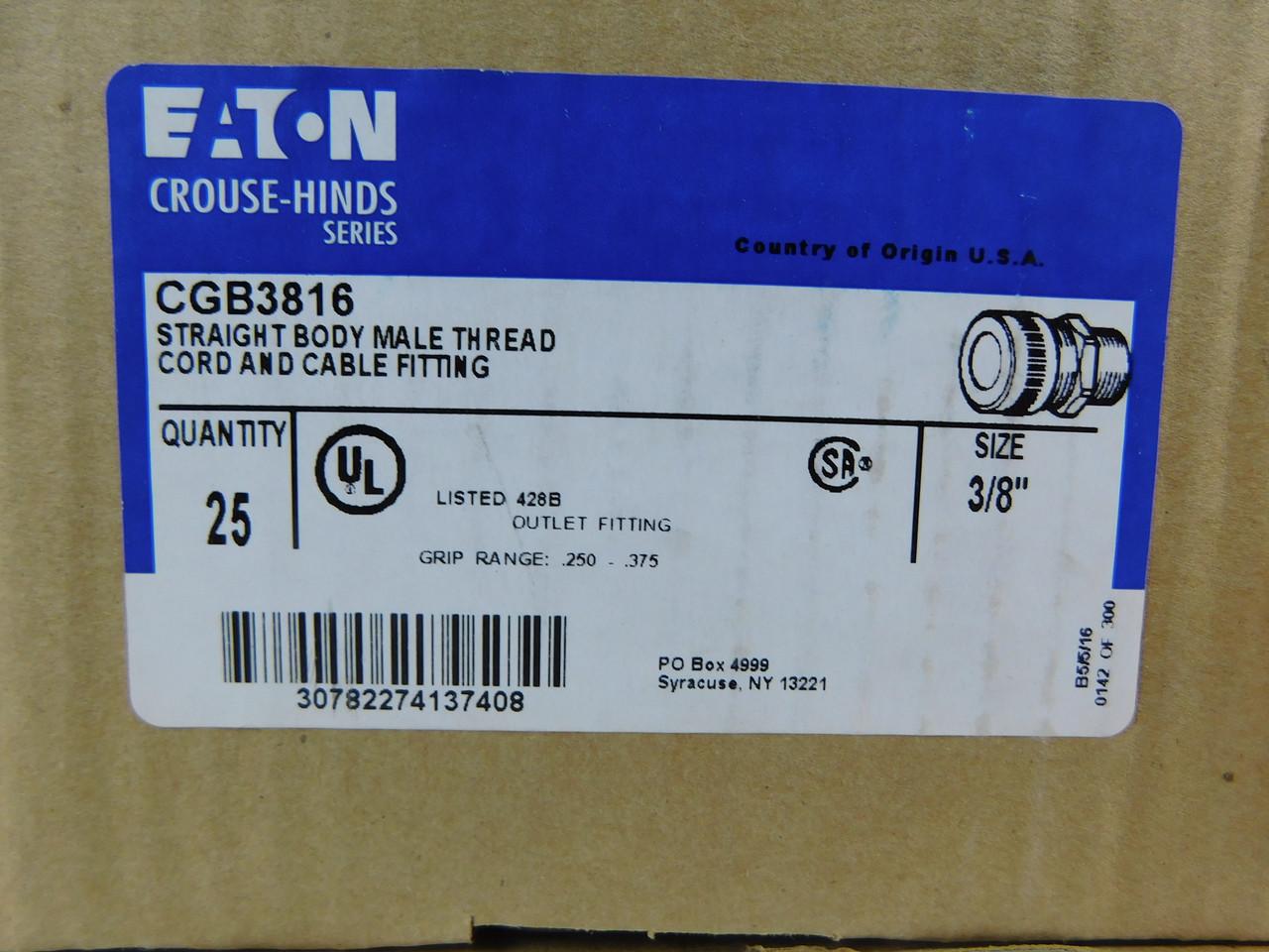 Eaton CGB3816 Eaton Crouse-Hinds series CGB cable gland, Cable range min/max: 0.250-0.375", Non-armoured and tray cable, Non-armoured, Steel, General purpose, 3/8" NPT