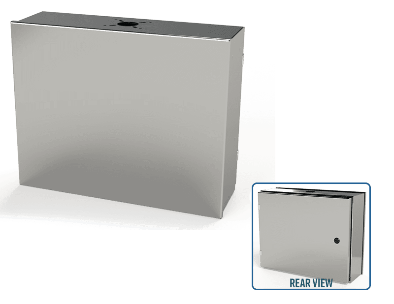 Saginaw Control SCE-16HMI2006SSLP S.S. HMI Enclosure, Height:16.00", Width:20.00", Depth:6.00", #4 brushed finish on all exterior surfaces. Optional sub-panels powder coated white.