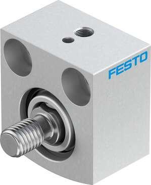 Festo 188137 short-stroke cylinder AEVC-20-5-A-P No facility for sensing, piston-rod end with male thread. Stroke: 5 mm, Piston diameter: 20 mm, Spring return force, retracted: 5 N, Cushioning: P: Flexible cushioning rings/plates at both ends, Assembly position: Any