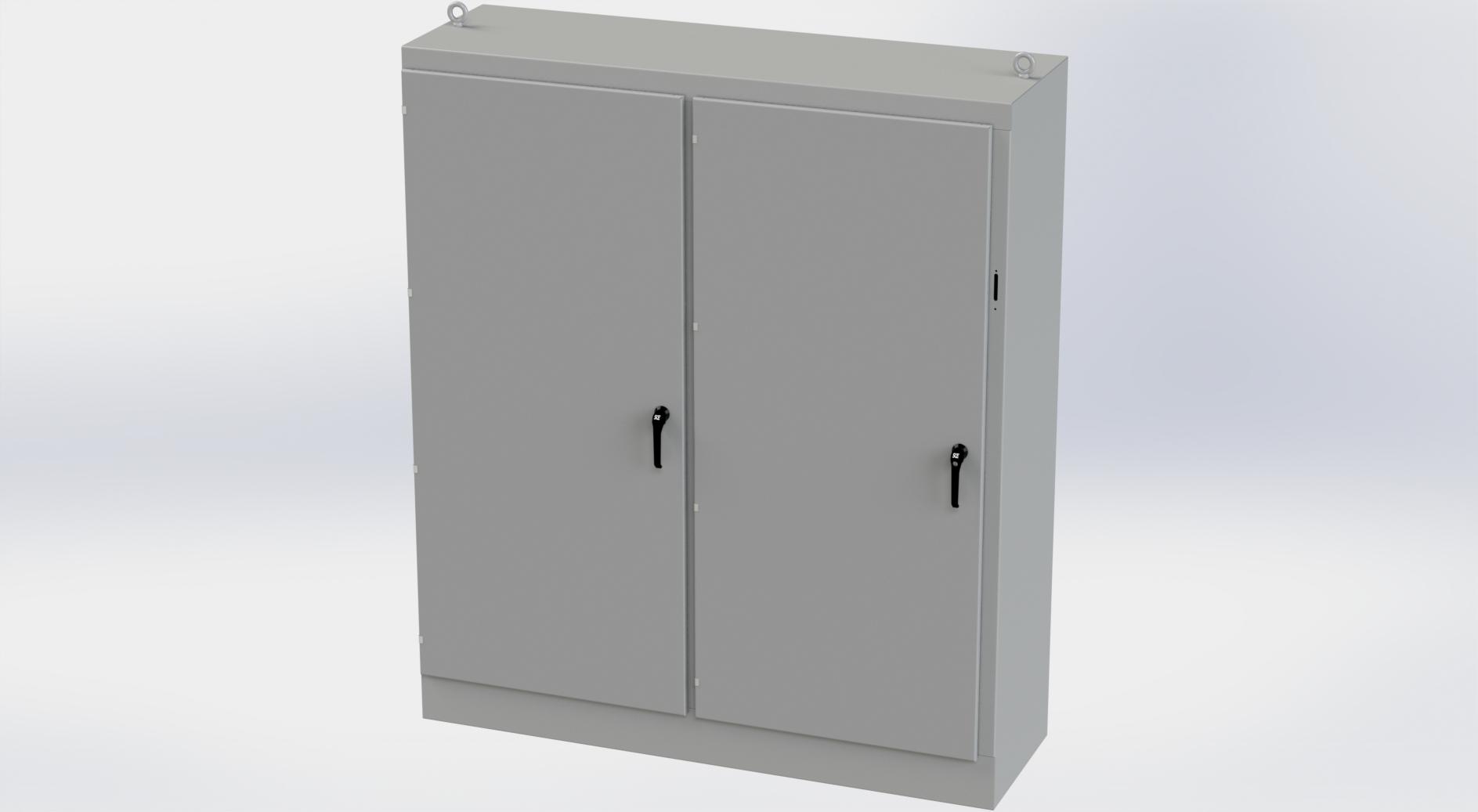 Saginaw Control SCE-90XM7824G 2DR XM Enclosure, Height:90.00", Width:77.75", Depth:24.00", ANSI-61 gray powder coating inside and out. Sub-panels are powder coated white.
