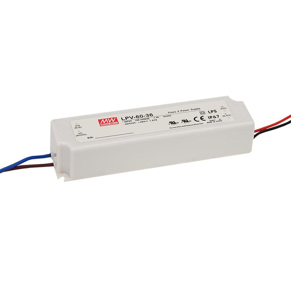 MEAN WELL LPV-60-48 AC-DC Single output LED driver Constant Voltage (CV); Output 48Vdc at 1.25A; cable output