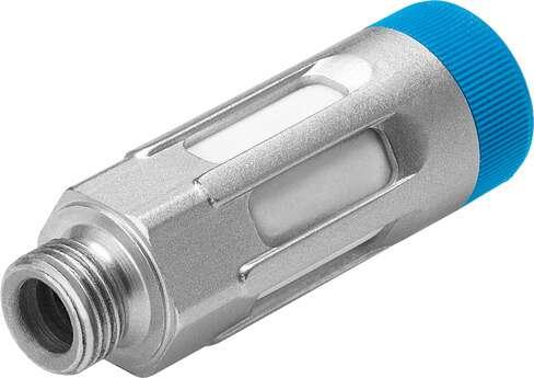 Festo 9518 flow control/silencer GRU-3/8-B Flow control valve with integrated silencer for exhaust air flow control with certain designs of valves. Valve function: Flow control – silencer function, Pneumatic connection, port  1: G3/8, Adjusting element: Slotted head