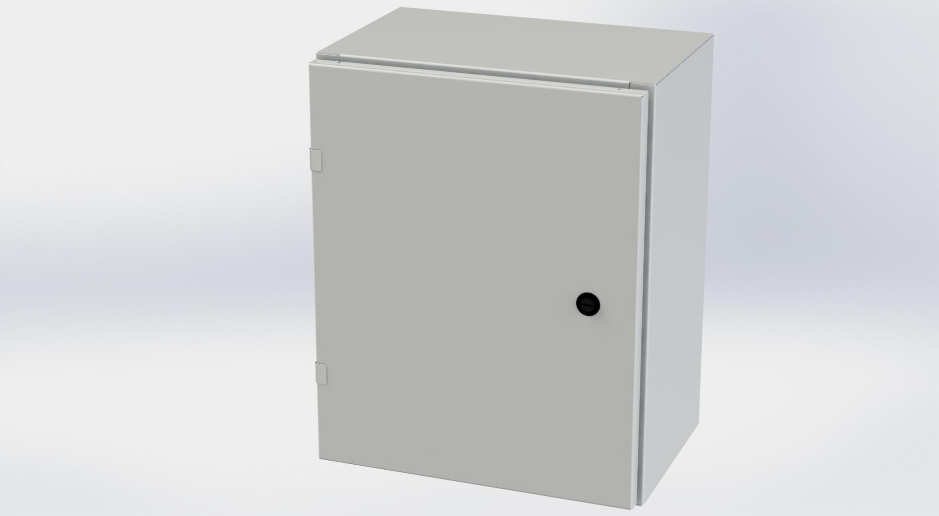 Saginaw Control SCE-20EL1610LPLG EL Enclosure, Height:20.00", Width:16.00", Depth:10.00", RAL 7035 gray powder coating inside and out. Optional sub-panels are powder coated white.
