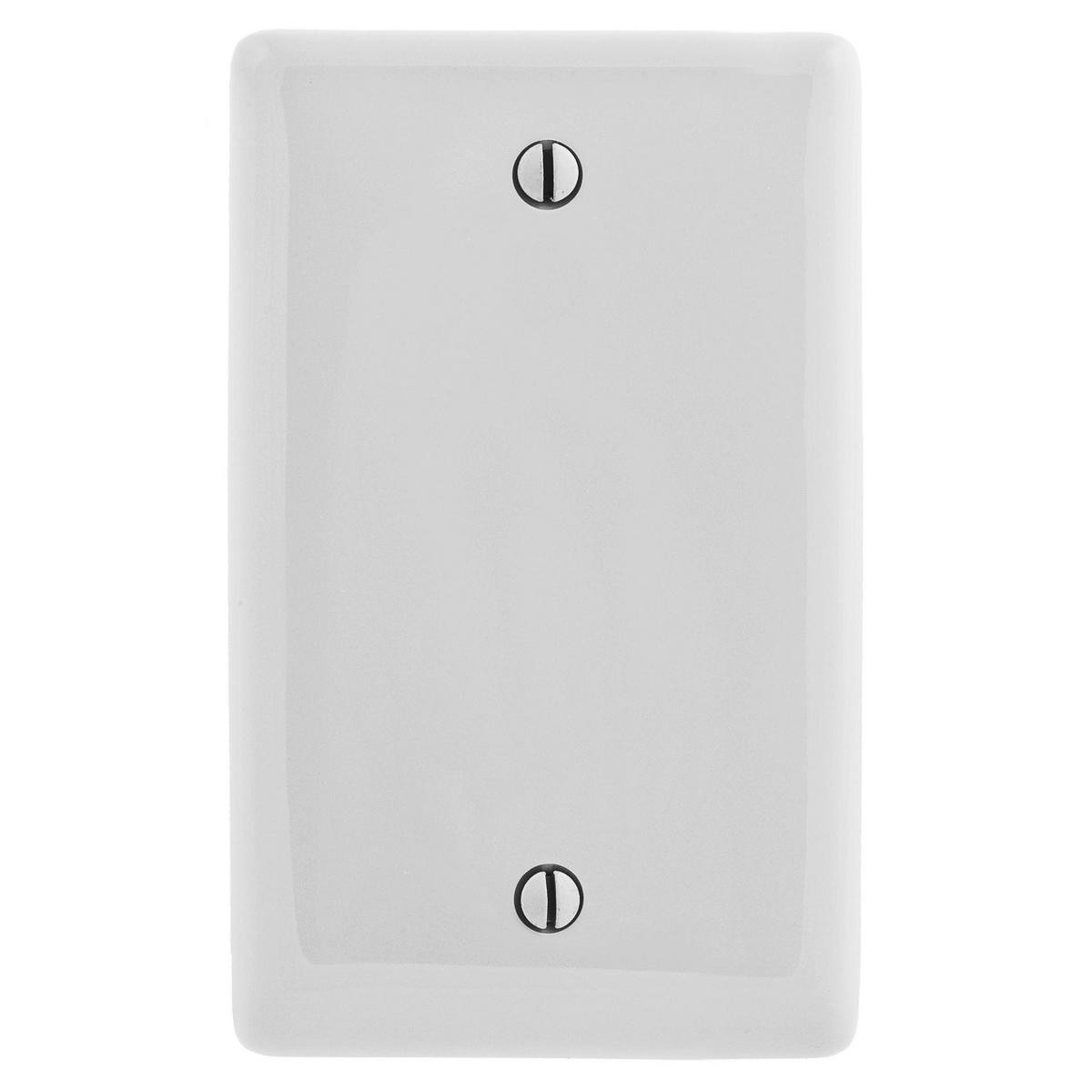 Hubbell NP13OW Wallplates and Box Covers, Wallplate, Nylon, 1-Gang, Blank, Box Mount,Office White  ; Reinforcement ribs for extra strength ; High-impact, self-extinguishing nylon material ; Captive screw feature holds mounting screw in place ; Standard Size is 1/8" larg